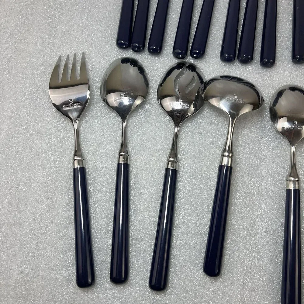 Stanley Roberts SPECTRUM Navy Blue Stainless Korea Flatware 44 Pcs 8 Setting MCM